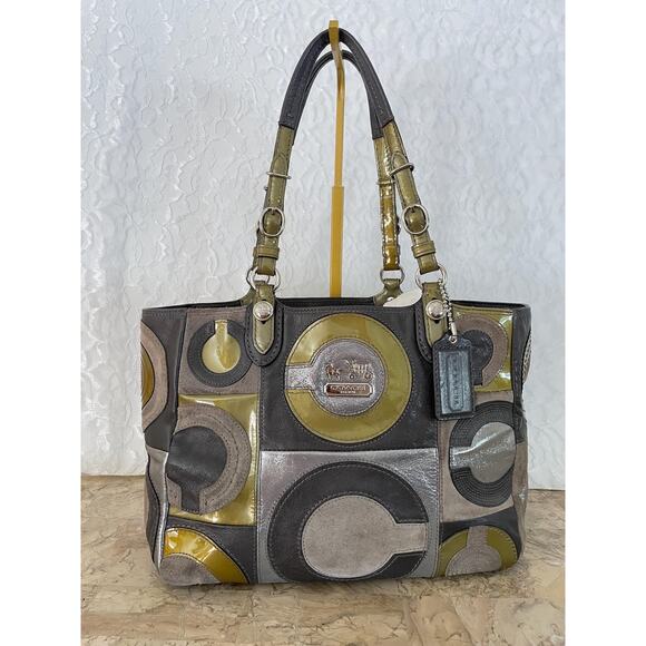 Coach Mia OP Art / Inlaid C sig patchwork suede leather shoulder bag/tote 15748 - Picture 1 of 10